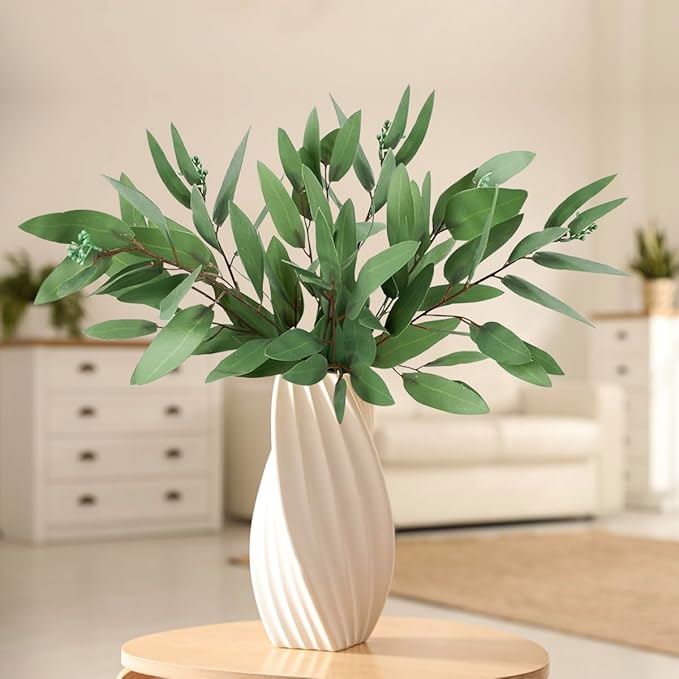 WAYNHUI 3 Pack Faux Real Touch Artificial Eucalyptus Stems with Seeds 31'' Tall Faux Greenery Stems for Bridal Wedding Bouquet Vase Table Centerpiece Decor (Green 3pack)