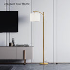 SUNMORY Arc Floor Lamp, Modern Floor Lamp with Romote Control and Stepless Dimmable Bulb, Metal Standing Lamps with Hanging Lampshade for Living Room, Bedroom, Office (Gold)