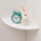 Corner Shelf, Solid Oak Wood Floating Corner Shelf Wall Mount Round End Floating Speaker Shelves with Wire Hole for Small Plant Photo Frame for Bedroom Kitchen, Living Room (White, 8.7in)