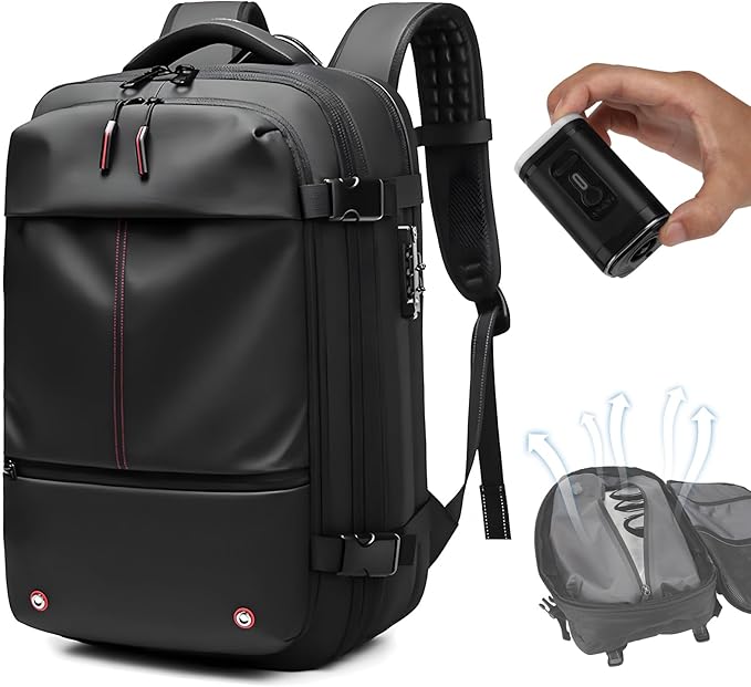 Vacpack Backpack, Air Backpack With Pump, 60L Expandable Backpack with Vacuum Compression, Anti Theft Vacpack Travel Vacuum Backpack (black)