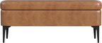 HomePop Upholstered Storage Bench with Metal Leg, 42" W, Carmel Faux Leather