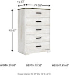 Signature Design by Ashley Shawburn Rustic 5 Drawer Chest of Smooth-Gliding Drawers and Safety Stop, White & Gray
