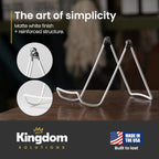 KINGDOM SOLUTIONS MADE IN USA 12-Pack Adjustable White Metal Easels - Book Stand - Sturdy Plate Stand for Art, Pictures, Books, Frames - Unique on the Market