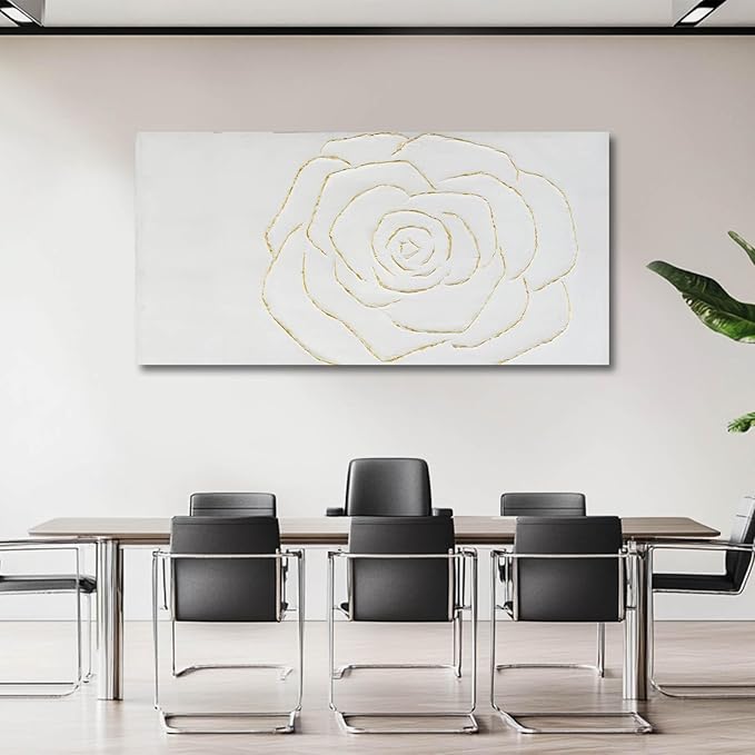 NBAODAN Minimalist Wall Decor Abstract Canvas Art Modern Artwork Living Room Wall Decorations White and Gold Art Flowers Picture 29x58 Inch