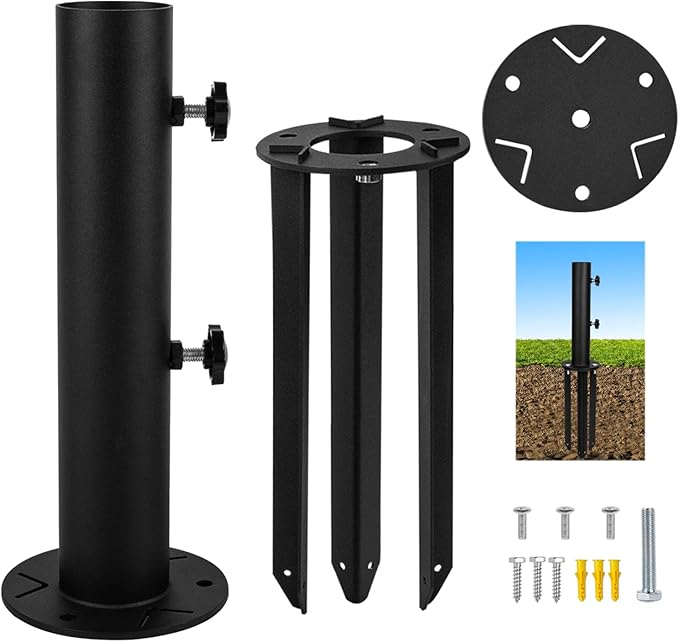 Patio Umbrella Stand Base, In-Ground Umbrella Holder, Grass Umbrella Ground Stake, Removable Inground Umbrella Stand Anchor with 3 Spike,DIY Umbrella Stand Parts for Deck,Lawn,Beach,Table
