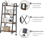 BON AUGURE Industrial Ladder Shelf Bookcase, 4 Tier Rustic Ladder Bookshelf, Standing Leaning Book Shelves for Living Room (Rustic Oak)