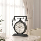 Vintage Table Clock, Desk and Shelf Decor Clock, Black Antique Telephone Style Mantel Clocks, for Living Room, Farmhouse, Bedroom, Bedside, Gift (7.3" H x 7.3" W)