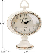 NIKKY HOME Vintage Table Clock with Beads, Silent Shelf Desk Top Clock Battery Operated Antique Design, Chic Home Decor for Fireplace Mantel, Desktop, Countertop, White