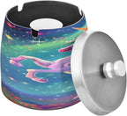 Rainbow Unicorn Ashtray with Lid, Outdoor Ashtrays for Patio, Stainless Steel Ashtray Odorless Smokeless for Home Office Balcony