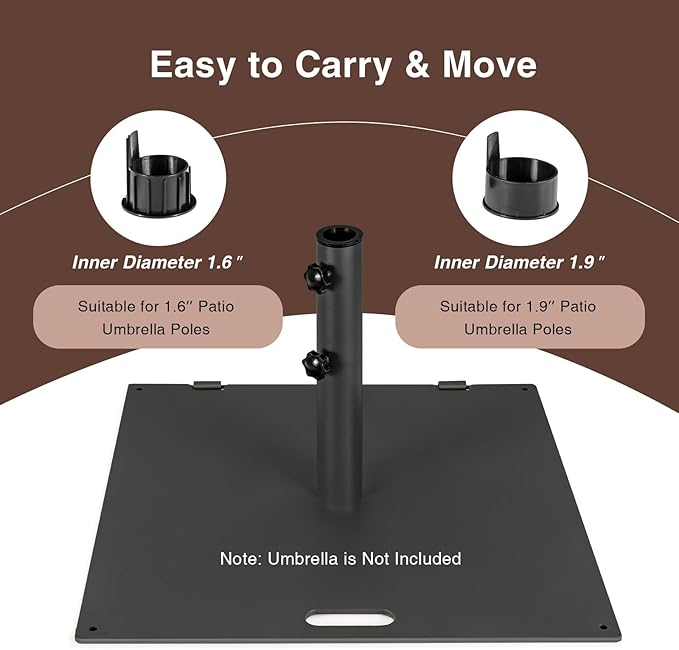 Tangkula 50LBS Patio Umbrella Base, Portable Outdoor Umbrella Base Stand, 24 Inches Square Umbrella Base Holder with 2 Tightening Knobs & 2 Wheels, Suitable for Backyard, Deck, Poolside, Patio (Black)
