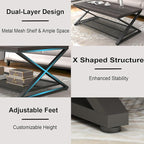LVB Industrial Grey Coffee Table, Wood Metal 2 Tier Center Table with Storage, Rectangular Low Cocktail Table for Living Room, Farmhouse Concrete Tables for Home Office Bedroom, Dark Gray Oak, 47 Inch