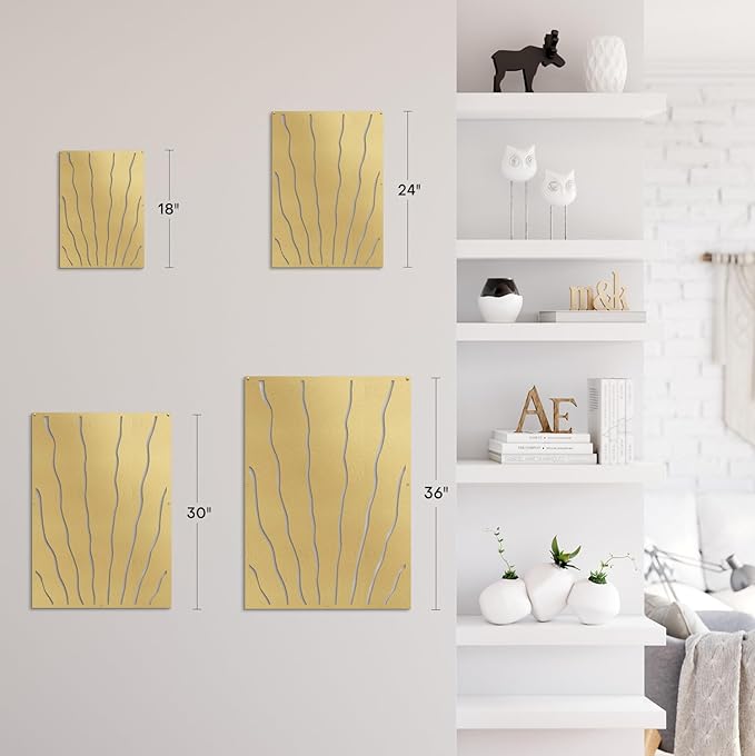 SIGNLEADER Metal Wall Art Decor Zebra Stripe Minimalist Modern Abstract Wall Sculpture Hangings Home Decoration for Living Room, Bedroom, Bathroom, Kitchen, Outdoor - 18" Gold