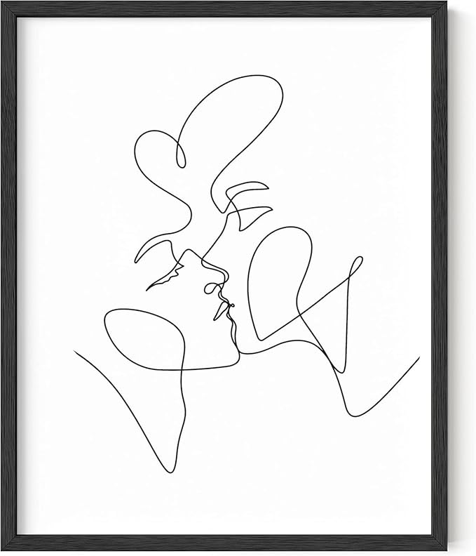 Y2K BOO Kissing Couple UNFRAMED Wall Art Romantic Intimacy Continuous Line Drawing 8x10 Inch Heavyweight Paper Modern Minimalist Love Studio Decor