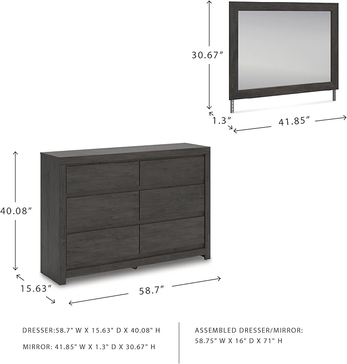 Signature Design by Ashley Parlayon Modern 6-Drawer Dresser and Mirror with Anti-Tipping Restraint, Black