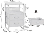 LED Nightstand, White Night Stand with Charger Station, Bed Side Table with Storage, Bedside Table with Drawers & Hooks, End Table with USB Ports & Outlets, Night Table for Living Room, Dorm