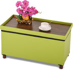 Storage Ottoman for Living Room Ottoman with Tray Bedroom Foot Rest Stool with Legs Small Ottomans Coffee Table Foldable Footstool Faxu Leather (Light Green)