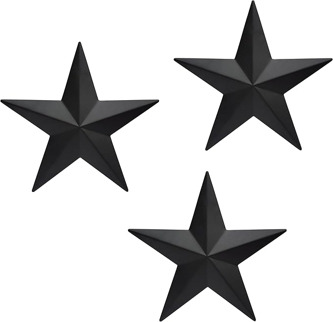 JoyEvy 12" Black Barn Star Wall Decor,Metal Stars Rustic Vintage Western Country Farmhouse Home Indoor or Outdoor Wall Decoration,Texas Stars for House Art Décor(Set of 3)