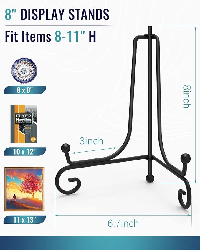 Lzerking Iron Display Stand 5 Packs, 8 Inches Plate Stand Picture Stand Photo Stand for Display, Black Foldable Easel Stand Holder for Photo Frame, Artwork, Collection, Decorative Plate, Book, Office