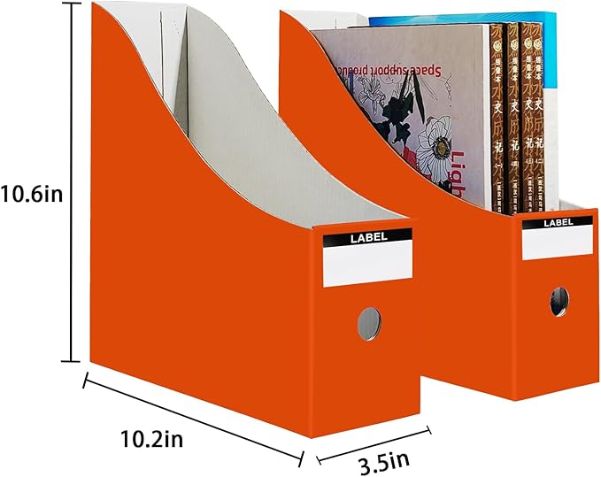 Limitliho Magazine File Folder Holder for Desk, Book Bins for Classroom Library,Office,Home, 10.6" H x 10.2" L x 3.5" W in Cardboard Paper Organizer (Orange Red, 6 Pack)