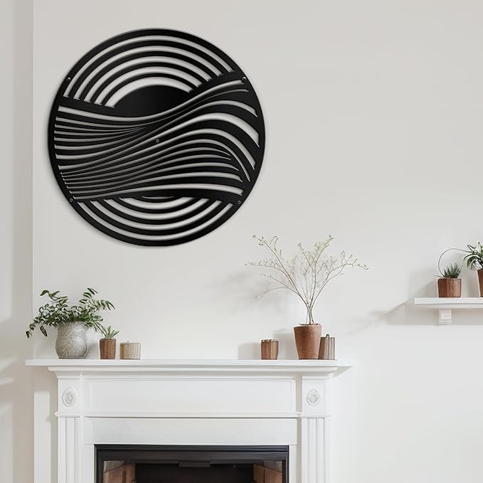 SIGNLEADER Metal Wall Art Decor Black Circle Stripes Minimalist Modern Abstract Wall Sculpture Hangings Home Decoration for Living Room, Bedroom, Bathroom, Kitchen, Outdoor - 30" Black