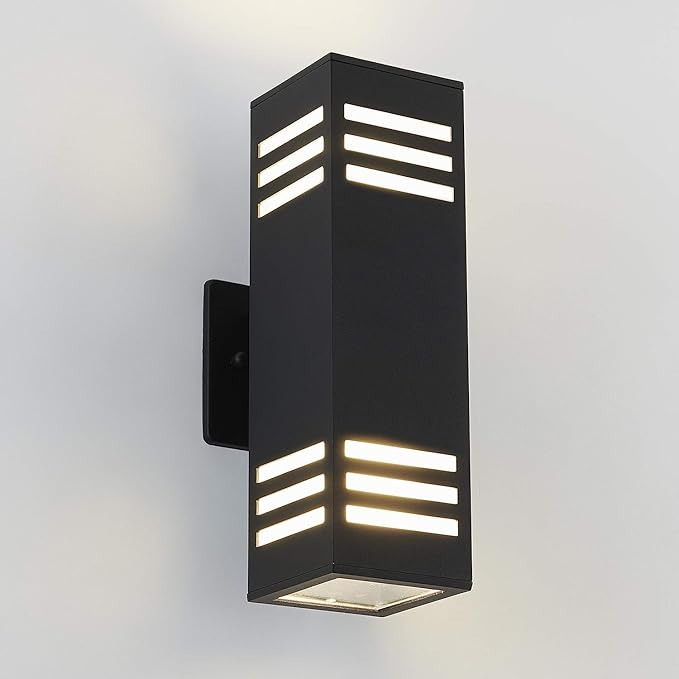 Dusk to Dawn LED Outdoor Light Fixture Wall Mount,Black Square Porch Lights Outdoor,Modern Exterior Wall Sconce Lights 13In, Bulb Includes Up Down Outside Wall Light for House Front Door