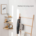 Corner Shelf, 7inch Solid Oak Wood Floating Corner Shelf Wall Mount Round End Floating Speaker Shelves with Wire Hole for Small Plant Photo Frame for Bedroom Kitchen, Living Room | Wire Hole, Small Plant, Photo Frame, Bedroom, Kitchen, Living Room