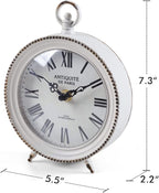 NIKKY HOME Vintage Table Clock with Handle, Shelf Desk Top Clock Battery Operated Rustic Design, Chic Home Decor for Fireplace Mantel, Desktop, Countertop, Distressed White