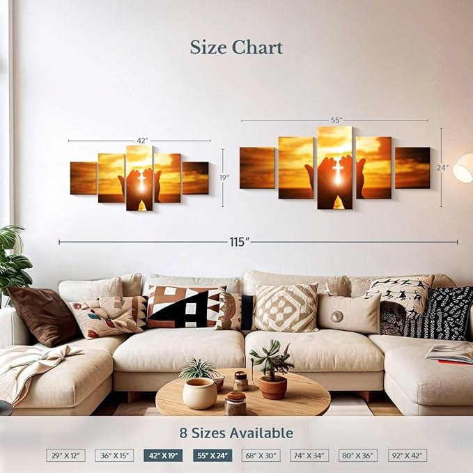 Elephant Stock Religion Wall Art Multi Piece Canvas - 5 Panel Christian Pictures Decor - Digital Design Canvas Print - Christian Wall Decor - 55" X 24"