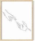 Minimalist Reaching Hands Wall Art Continuous Line Drawing Connection Symbol 8x10 Inch Oak Wood Beige Framed Aesthetic Modern Decor Print for Bedroom Living Room