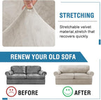 H.VERSAILTEX Sofa Cover 3 Piece T Cushion Sofa Slipcovers Thick Velvet Couch Cover Stretch T Cushion Sofa Covers for 2 Cushion Couch with 2 Individual T Cushion Covers, French Oak