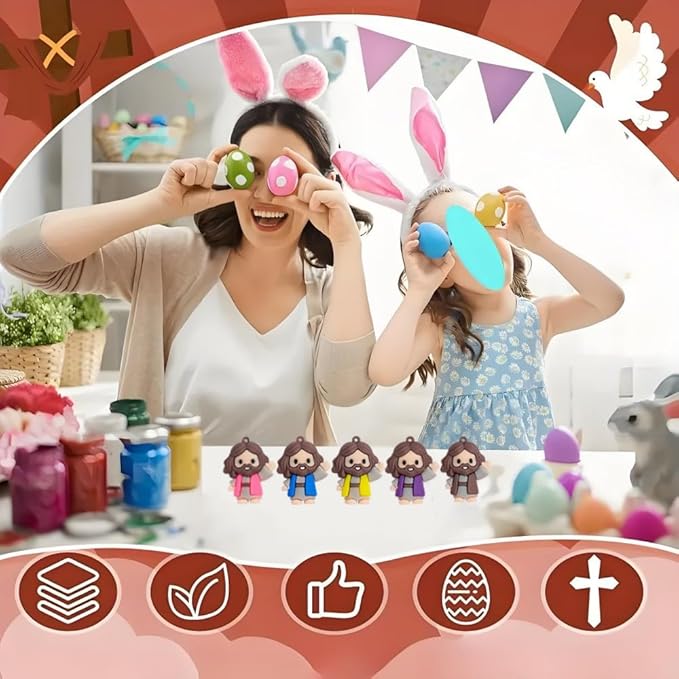 50 Pcs Mini Jesus Figures, Little Jesus Figures - Original Design Easter Party Favors, Sunday School Toys, Hide and Seek Game, Easter Egg Stuffers (Multicolor)