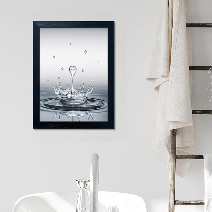 Framed Bathroom Wall Art Heart Water Drop Splash Canvas Print Artwork Bathroom Pictures Wall Decor Modern Painting for Home Office Decoration