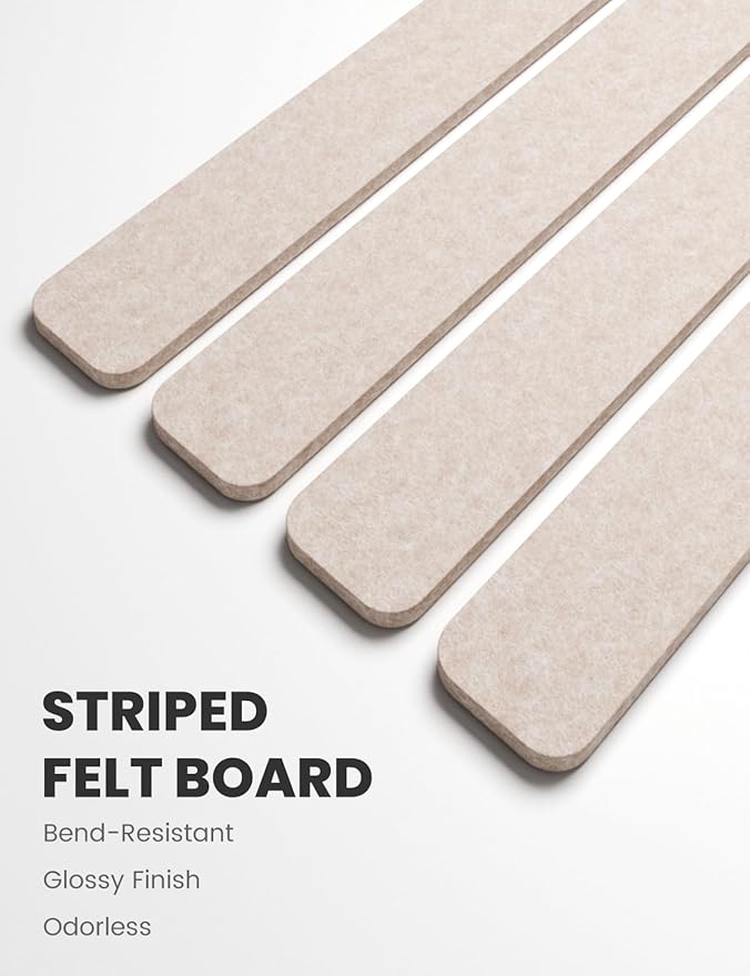 Fluxynara Cork Board Alternative Felt Strip Board 8-Pack 13"x2", Office Pin Board with 50 Push Pins, Adhesive Install for Bedroom Door & Home Office(Oatmeal)