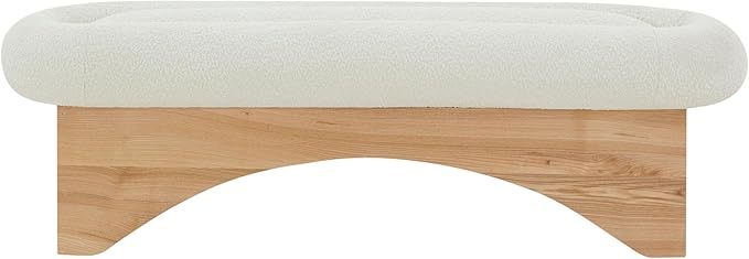 SAFAVIEH Couture Collection Carsen Mid-Century Modern Ivory Boucle/Natural Oval Bench (Fully Assembled)