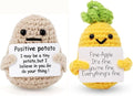 WASTIME Funny Knitted Wool Doll Toy with Positive Card - Creative Cute Mini Crochet Positive Potato Dolls Cheer Up Gift for Family Kids Friends Encouragement Decoration (Potato & Pineapple)