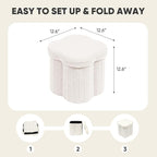 PINPLUS Storage Ottoman Cube Flower-Shaped Boucle Footrest Stool with Hidden Storage, Multi-Functional Cube Seat for Living Room, Dorm - White 12.6"x12.6"x12.6"