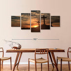 Elephant Stock Cross Silhouettes Wall Art Multi Piece Canvas - 5 Panel Christian Pictures Decor - Digital Design Canvas Print - Christian Wall Decor - 92" X 42"
