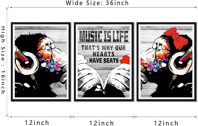Novatique Graffiti Wall Art Street Monkeys Graffiti Picture Wall Decor Modern Banksy Art Poster Canvas Print for Living Room Bedroom,12" x 16" x 3Pcs