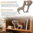 Human and Dog Statue Decoration, Cute Pet Sculpture Home Decor Tabletop Ornament Figurines Office Living Room Bedroom Home, for Dog Lovers Friends Family Decoration, Sandstone Color