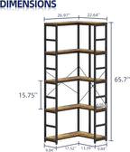 NUMENN 5 Tier Corner Bookshelf, Wood and Metal Bookcase Storage Shelf, 26.97'' x 22.64'' x 65.7'' Tall Corner Cabinet for Living Room, Bedroom, Home Office and Kitchen, Vintage Brown