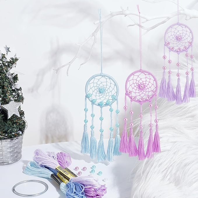 INFUNLY 6 Set Small DIY Dream Catcher Kit - Making Kit for Handmade Dream Catcher, Christmas Decor, Bag Pendant, Car Mirror Hanger, Winter Wall Hanging, Room Decor