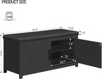 Shoe Storage Bench, 2 Tier Shoe Bench with Padded Seat Cushion & 2 Barn Doors, Entryway Bench with Adjustable Shelf, Farmhouse Shoe Cabinet for Living Room, Bedroom, Black SB26606BK
