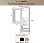 ROOMTEC Modular Closet System, 46" Wall Mounted Closet Organizer with Hanging Rods and Drawers, Wooden Tower for Walk-In Closets, Wardrobe Storage Kit, White