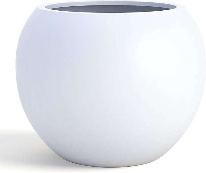 DTY Mount Sherman 21.1'' D x 16.7'' H (Pot Opening 14.6") Fiberstone Round Planter with Drainage Hole, Smooth Finishes, Weather Resistant for Indoor and Outdoor, 2 Extra Coco Mats - White, Large