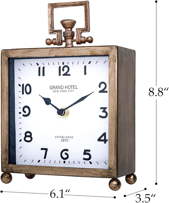 NIKKY HOME Metal Table Clock, Silent Non-Ticking Classic Battery Operated Decorative Mantel Desk Shelf Clock for Living Room Decor - Rose Gold