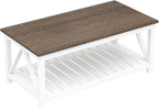 ChooChoo Farmhouse Coffee Table, Rustic Vintage Living Room Table with Shelf, 40 White