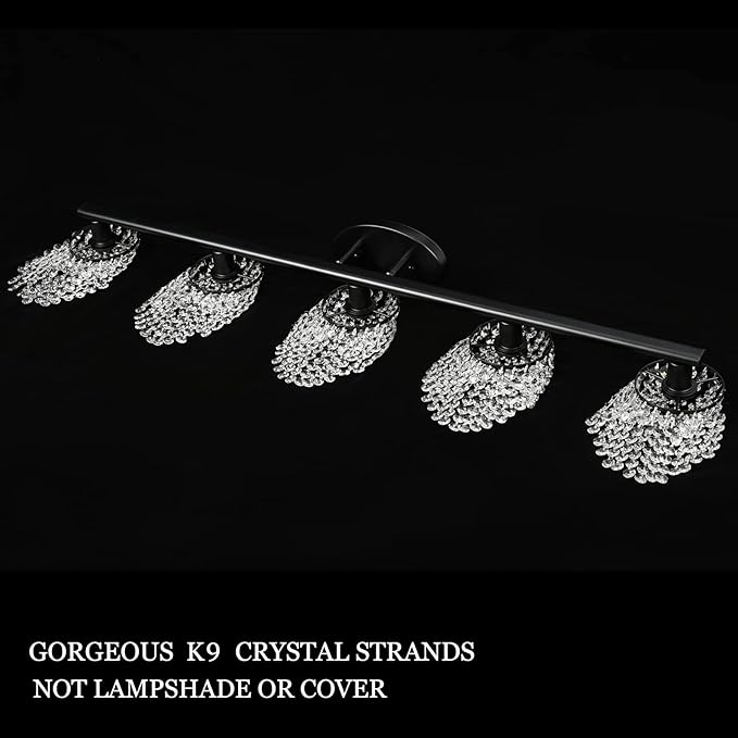 5-Light Bathroom Light Fixtures,Crystal Black Vanity Lights for Bathroom,Modern Bathroom Lights Over Mirror, Black Vanity Light Fixtures