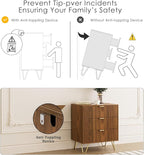Fluted 3 Drawer Dresser for Bedroom, Modern Storage Bedroom Dresser Chest Cabinet Organizer with Anti-Tip Hardware for Living Room, Dressing Room, Kids Room, Office (Walnut)