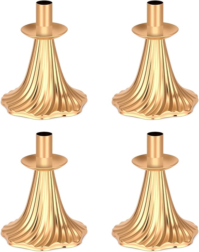 Taper Candle Holders Set of 4 - Victorian Style Gold Vintage Modern Decor, Table Mantel Centerpiece for Wedding Housewarming