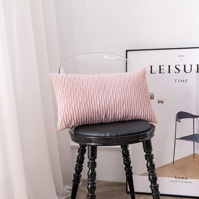 12x20 Pink Throw Pillow Covers: 2 Pack Original Striped Velvet Rectangular Decorative Pillow Cases for Farmhouse Couch